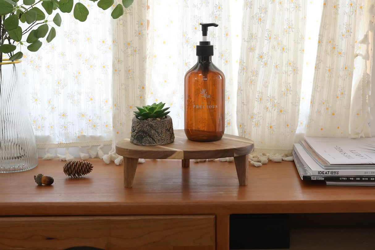 RiLiKar Wood Corner Pedestal Stand Triangle Decorative Farmhouse Wood Riser for Display Wooden Stand Soap Tray Candle Plant Holder Kitchen Bathroom Coffee Bar Counter Organizer RiLiKar