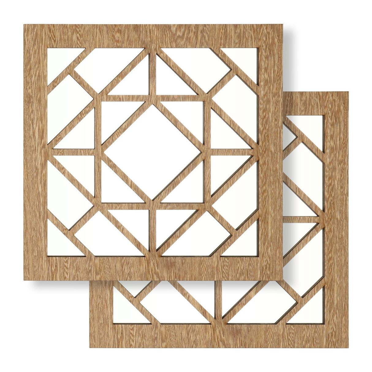 KOYILTD 2 PCS Square Wall Mirror, Rustic Farmhouse Decorative Mirrors, 12 inch Mirror Art for Bathroom, Bedroom, Living Room (Wenge, 12 x 12 in style1) KOYILTD