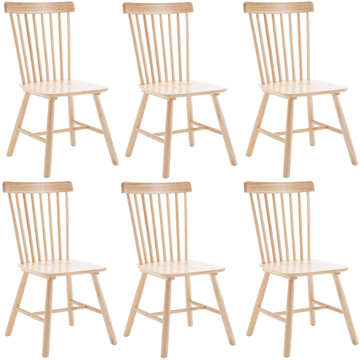 DM Furniture Dining Room Chairs Set of 6, Windsor Dining Chair with Spindle Back, Farmhouse Armless Side Chair, Solid Wood French Country Kitchen Chairs for Home/Patio/Restaurant, Natual DM Furniture