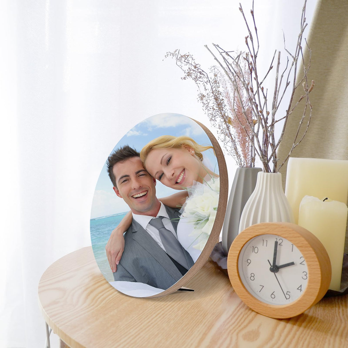 PYD Life 4 Pack Sublimation Photo Frame Home Decor Blanks 10" x 10" Round 0.6 Inch Thickness MDF Hardboard White Wall Hanging with Stand for Heat Press Machine Heat Transfer PYD Life