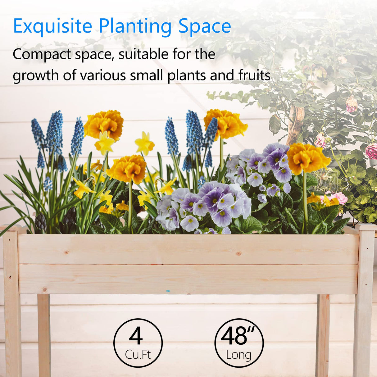 SUNCROWN Outdoor 4 FT Wooden Raised Garden Bed Elevated Planter Box Stand for Vegetables Fruits Herb Grow, Patio or Yard Gardening SUNCROWN