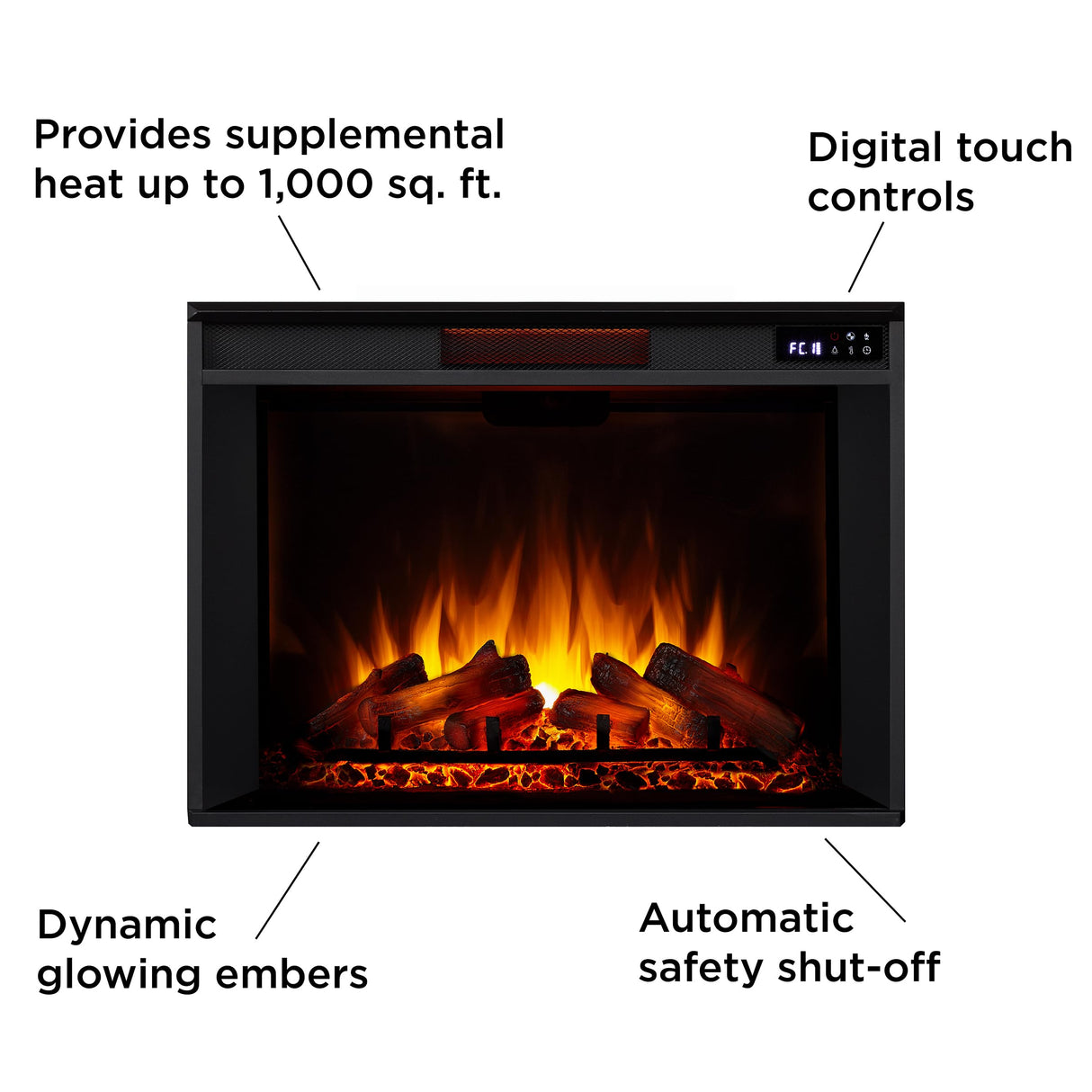 Real Flame Emerson 56" Grande Electric Fireplace with Mantel for Living Room or Bedroom, Replaceable Fireplace Insert Heater, Realistic Log and Flame Effect, Remote Control, Timer, White Real Flame