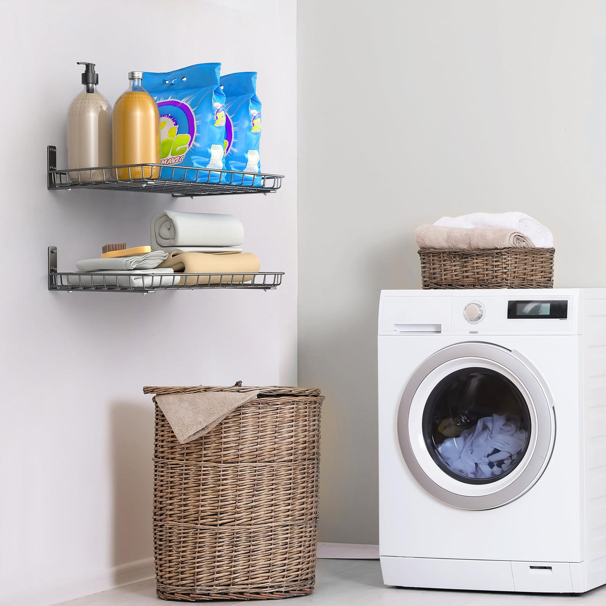 TORACK 2-Pack 12x18 inch Wall-Mounted Shelves, Garage Wall Shelf for Closet & Laundry Room, Heavy-Duty Floating Shelves Hold Up to 60 lbs(Black) TORACK