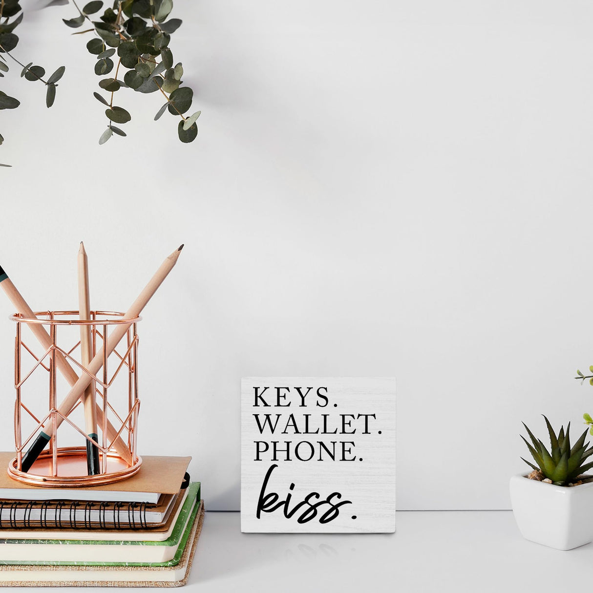 Entryway Table Decor Wooden Box Sign,Keys Wallet Phone Kiss Wood Box Sign Desk Decor, Entry Way Decor,Entry Way Table Home Decor OFlich