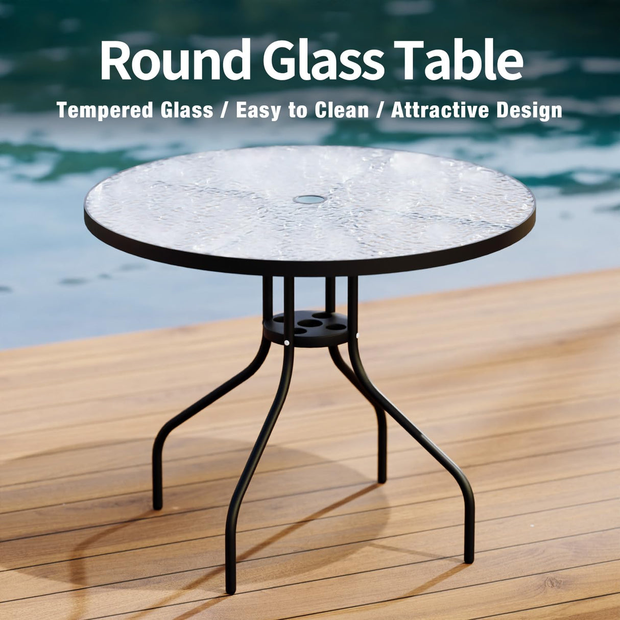 TAVATA 6 Piece Patio Dining Set with Umbrella, Outdoor Furniture Set with 4 Folding Chairs & Portable Metal Garden Table for Lawn, Backyard, Deck, Camping(Black) TAVATA