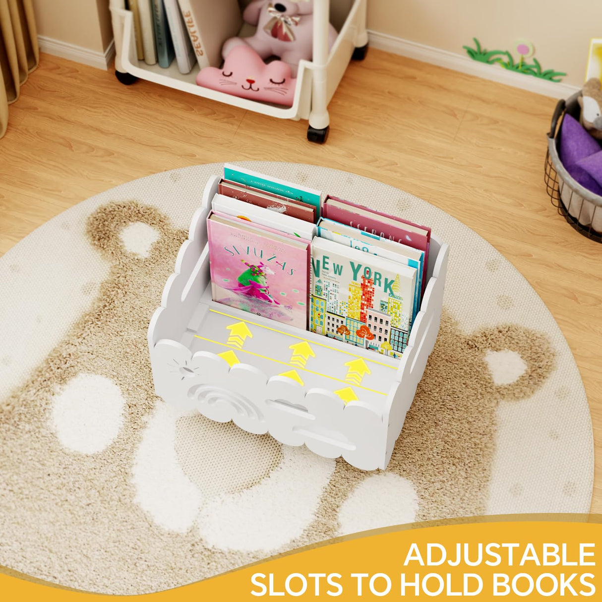 Wood Kids Bookshelf, Montessori Bookshelf, With 2 Adjustable Dividers, Suitable Kids Rooms, Nursery & Classroom, Kids Bookshelf And Toy Storage, Toddler Book Rack, Nursery Book Shelves, Kids Bookcase BPMFDTNL