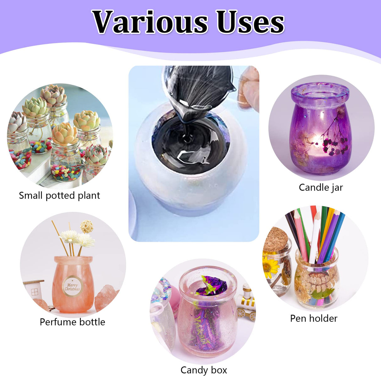 Larcenciel Jar Resin Molds Silicone with 5pcs Cork Lids, Cute Bottle Silicone Molds for Epoxy Resin, DIY Molds for Jar, Storage Bottle, Jewelry Candy Container, Flower Pot, Home Decoration Gifts Larcenciel