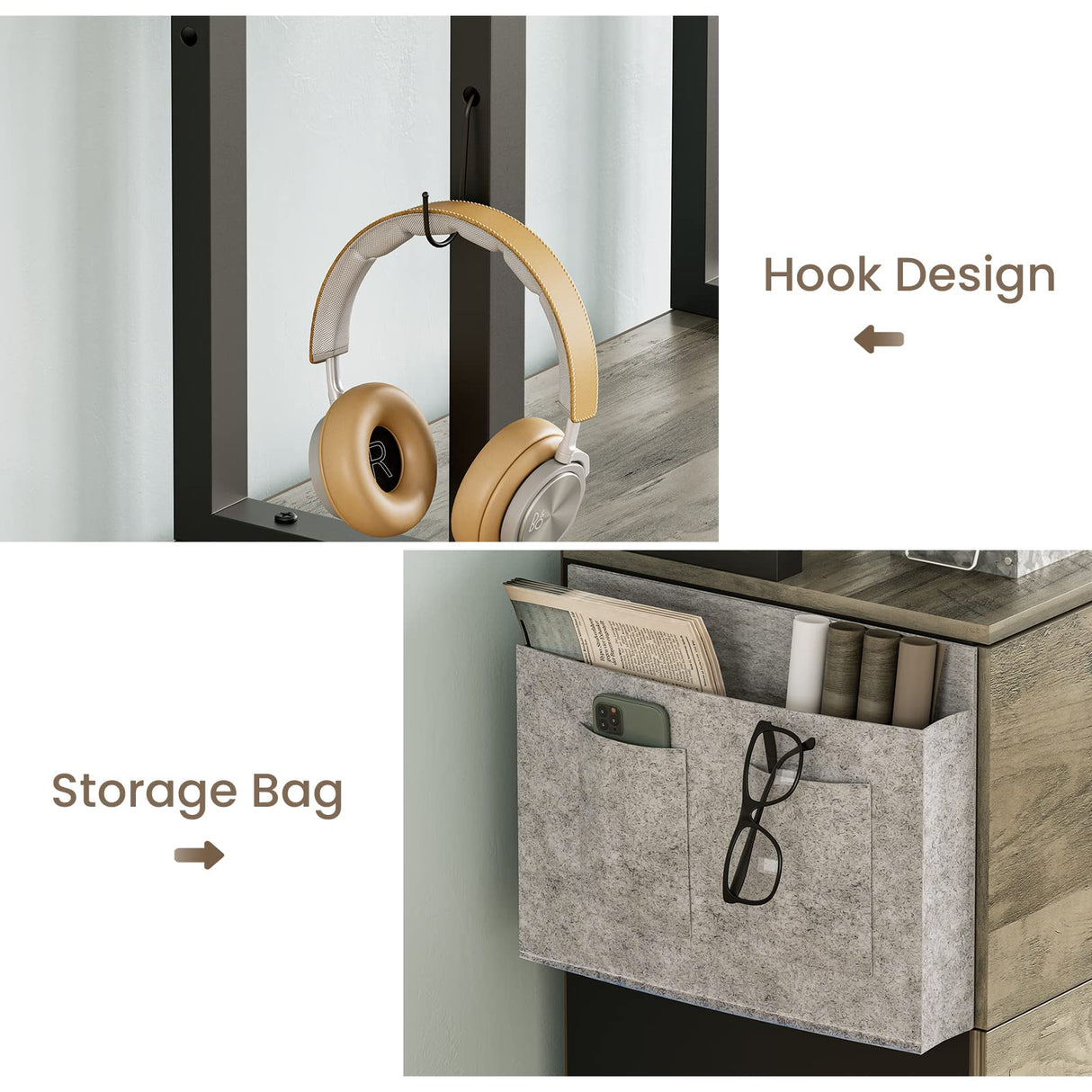 Itaar Oak Grey 2 Drawer Filing Cabinet with Lock and Adjustable Shelf for Home Office Itaar