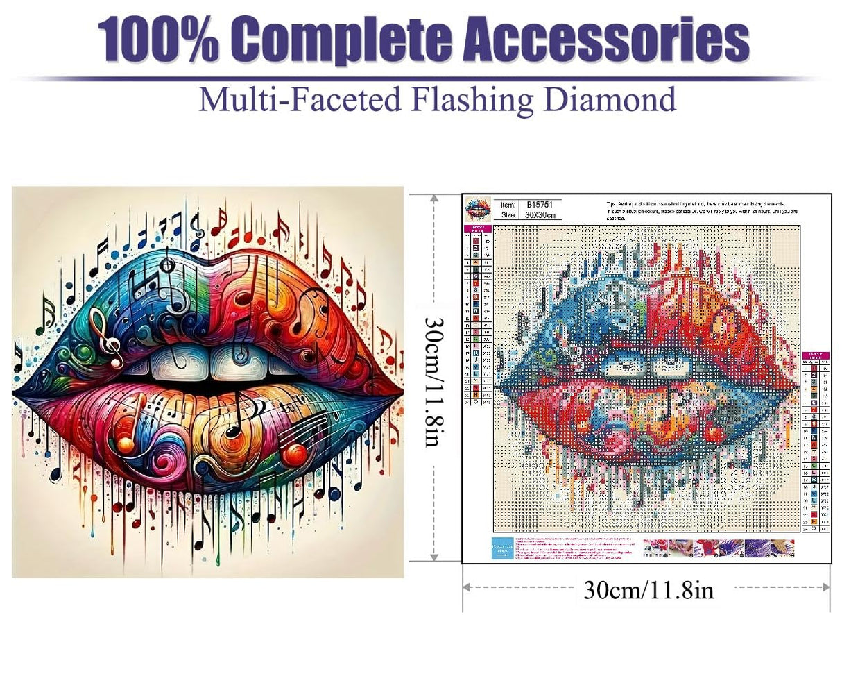STGLCR Music Diamond Painting Kits for Adults Beginner, 5D Mouth Diamond Art Kits, DIY Full Round Drill Diamond Dots Painting Gem Arts Crafts Kits for Home Decor 12x12in STGLCR