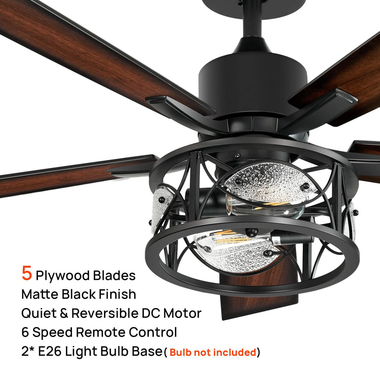 Consciot Ceiling Fan With Lights, 52 Inch Farmhouse Indoor Ceiling Fan With Remote, Quiet Reversible DC Motor, 5 Double Finish Wood Blades, Easy Dual Mount, Support Dimmable 2*E26 Bulbs(not included) Consciot