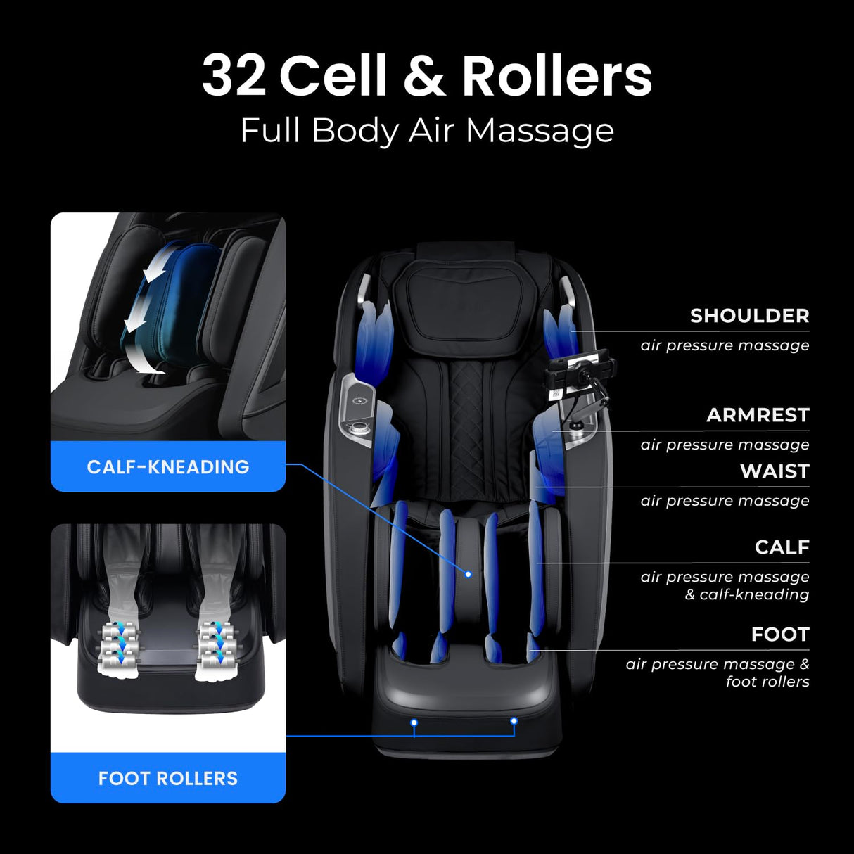 Osaki Vibe 4D l 4D Massage Mechanism l Automatic Body Scan l Deep Calf-Kneading l Space-Saving Technology l 3-Stage Zero Gravity l 32-Cell Full Body Air Massage Osaki