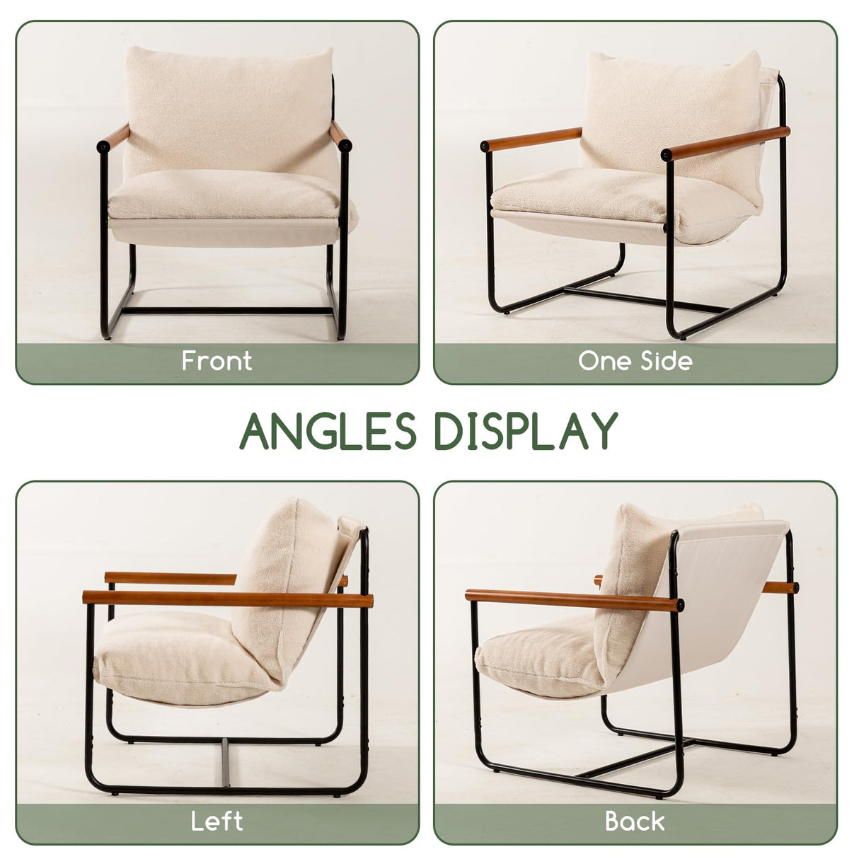 HIGOGOGO Modern Accent Chair, Living Room Chair with Wood Armrests, Shredded Foam Cushion, and Sturdy Metal Frame Reading Chair, Beige HIGOGOGO