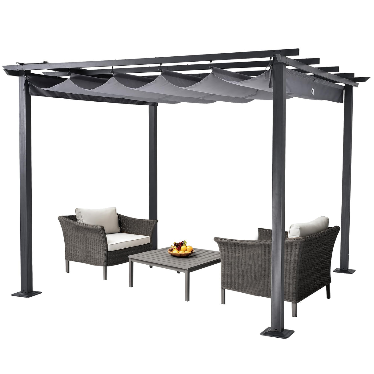 ZEPYARD 10X10 FT Outdoor Pergola, Aluminum Pergola with Sun Shade Retractable Canopy, Patio Retractable Pergola for Deck, Backyard, Grill (Grey) ZEPYARD