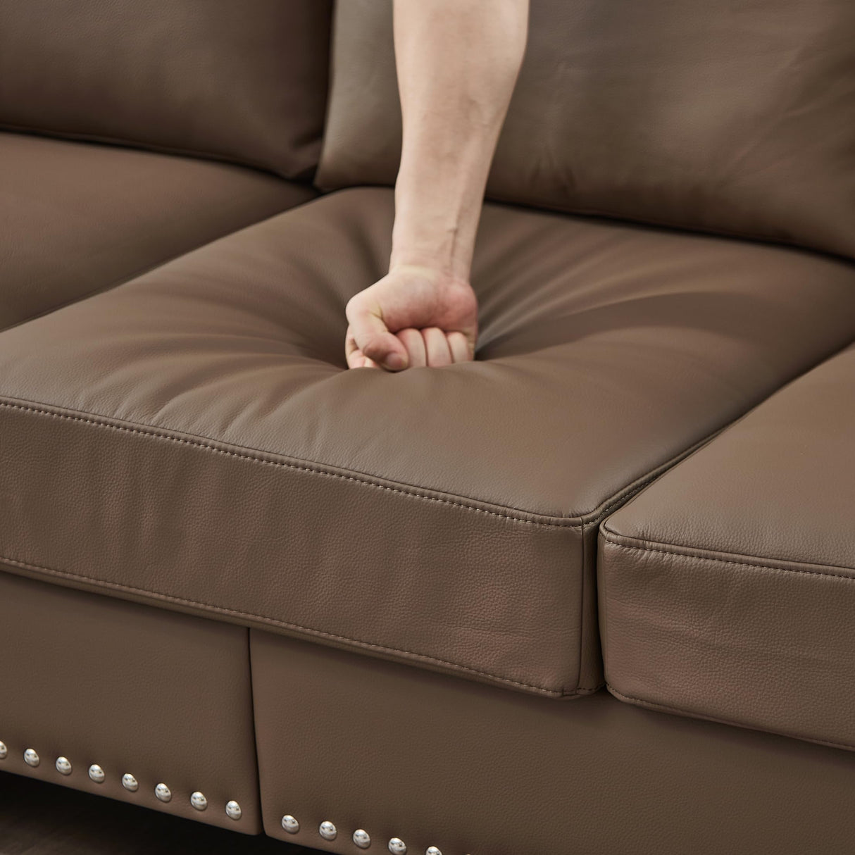 KEIKI Faux Leather Loveseat Sofa, 59.5"W Mid Century Modern Couch with Storage, Comfy 2 Seaters with Nailhead Trim & Rolled Armrests, Deep Seat Small Sleeper for Living Room, Apartment, Office, Brown KEIKI