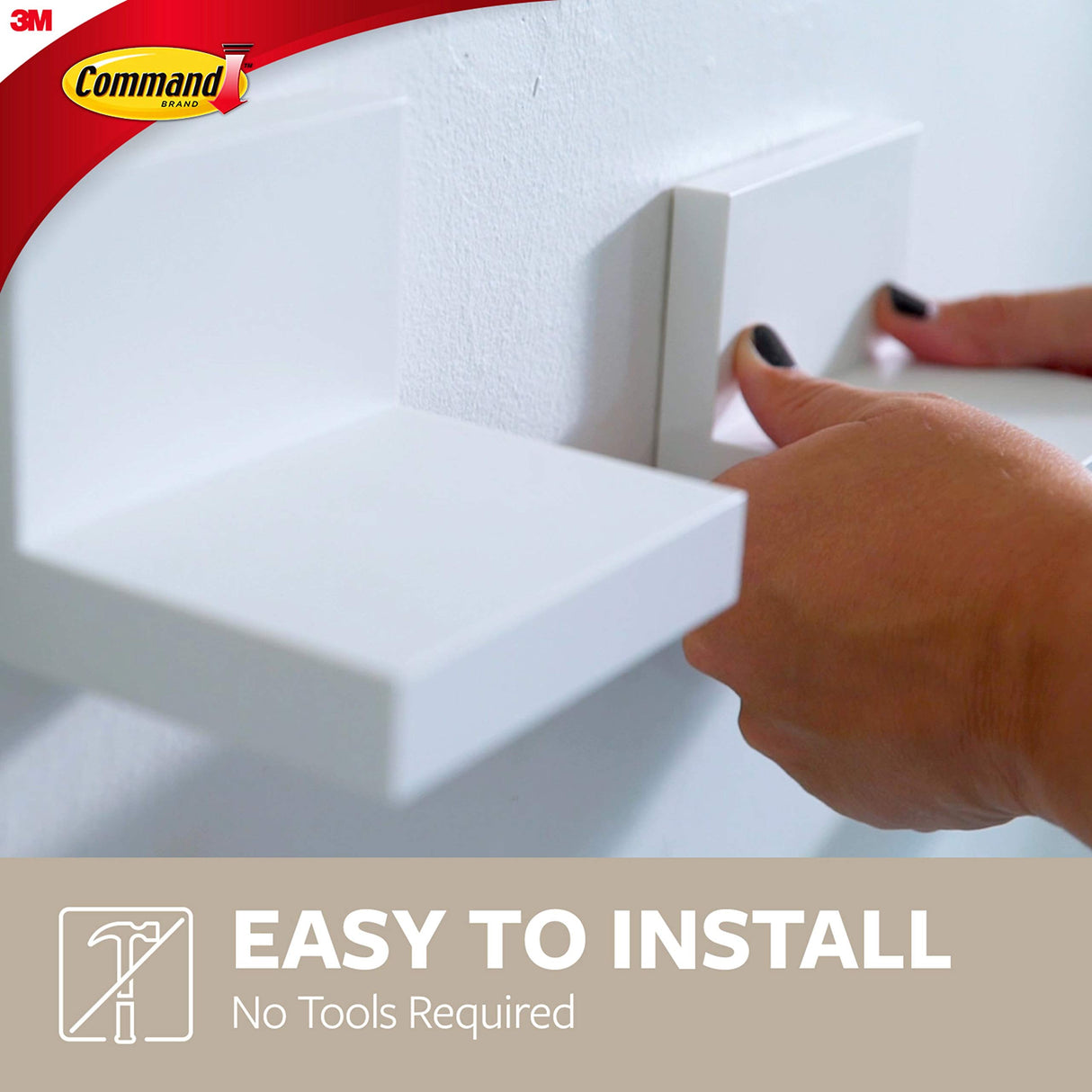 Command Display Ledges, Holds up to 2 lb, Quartz, 2 Ledges with 8 Medium Command Strips, Damage Free Hanging Floating Shelf with Adhesive Strips, Personalize Living Room, Bedroom, Kids Room or Office Command