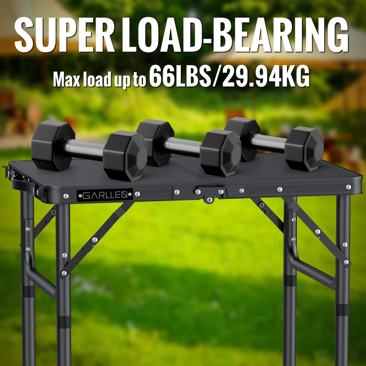 GARLLEN 2ft Folding Camping Table, 3 Adjustable Height Lightweight Picnic Table, Portable Aluminum Grill Table (22.8" L x 15.7" W) for Outdoor, Camping, BBQ, Black GARLLEN