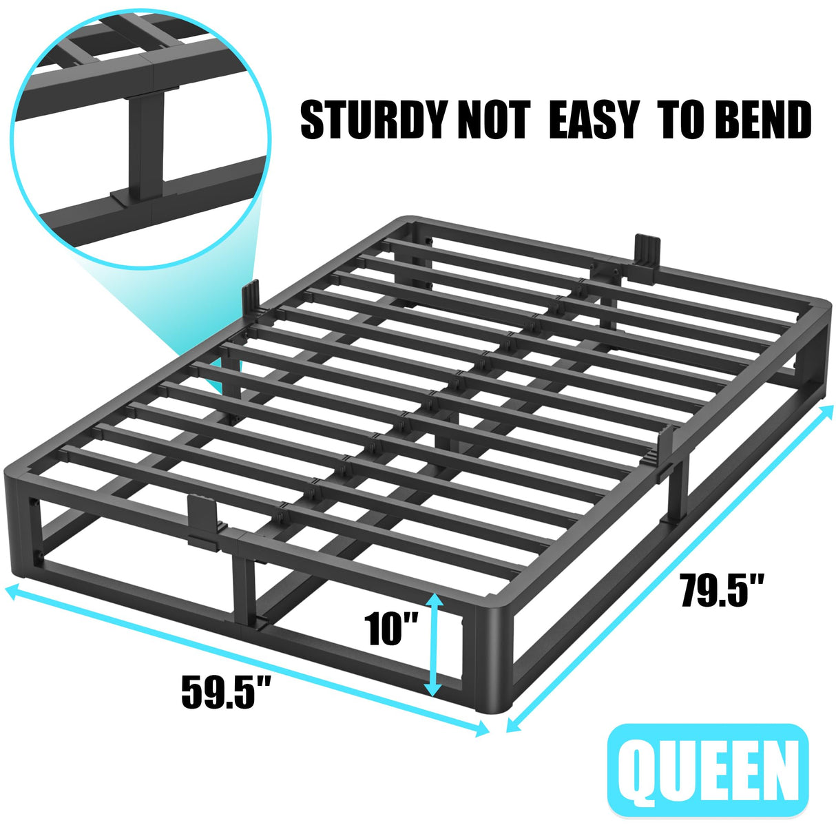 Firpeesy Upgrade Anti Bending and Round Corner Legs 10 inch Metal Queen Bed Frame 3500 LBS Heavy Steel Slats Support Platform Bed Frames No Box Spring Needed Platform Noise Free Easy Assembly Firpeesy