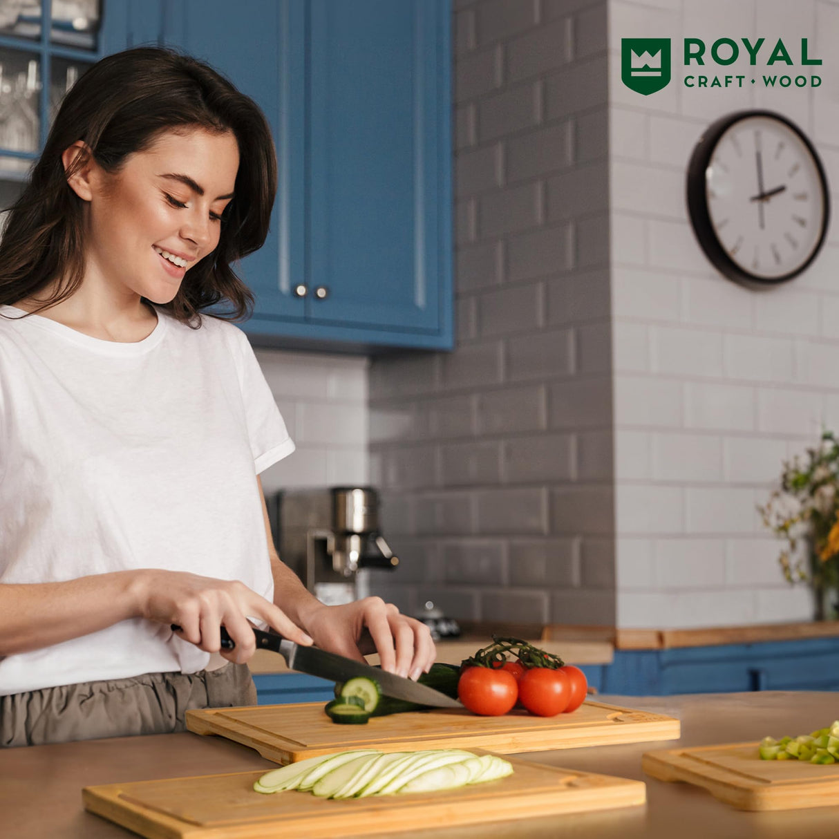 Wooden Cutting Boards for Kitchen Meal Prep & Serving - Bamboo Wood Cutting Board Set - Charcuterie & Chopping Butcher Block for Meat - Kitchen Gadgets Gift ROYAL CRAFT WOOD