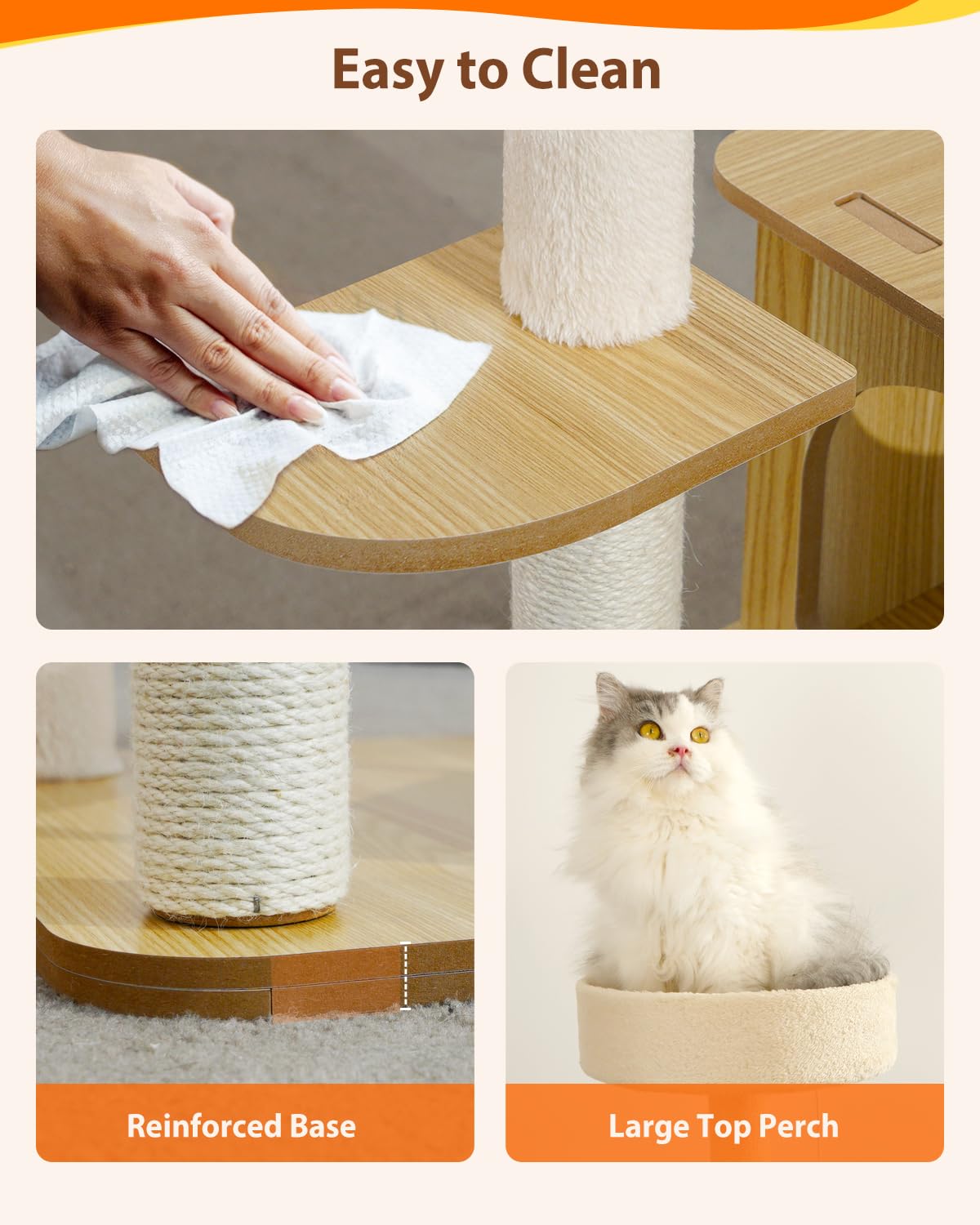 Yueyuesmart Modern Cat Tree with Acrylic Dome, 56 Inches Wooden Cat Tree No Carpet, Multi-Level Wood Cat Tower with Large Cat Condo, Round Top Perch, Scratching Post yuyuesmart