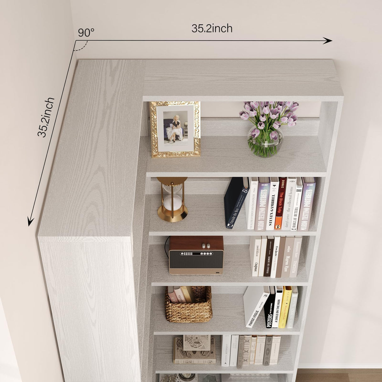 4 EVER WINNER Corner Book Shelf with LED Lights, 71” Corner Bookshelf for Living Room, Study Room, Wooden Storage Display Industrial l Shaped Bookshelf, White 4 EVER WINNER