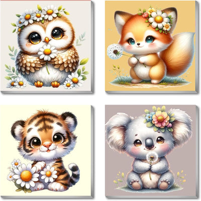 hkejoi 4 Pack Kids Paint by Number Framed - Cartoon Paint by Numbers Kit, Perfect for Gift or Home Wall Decor 8x8inch