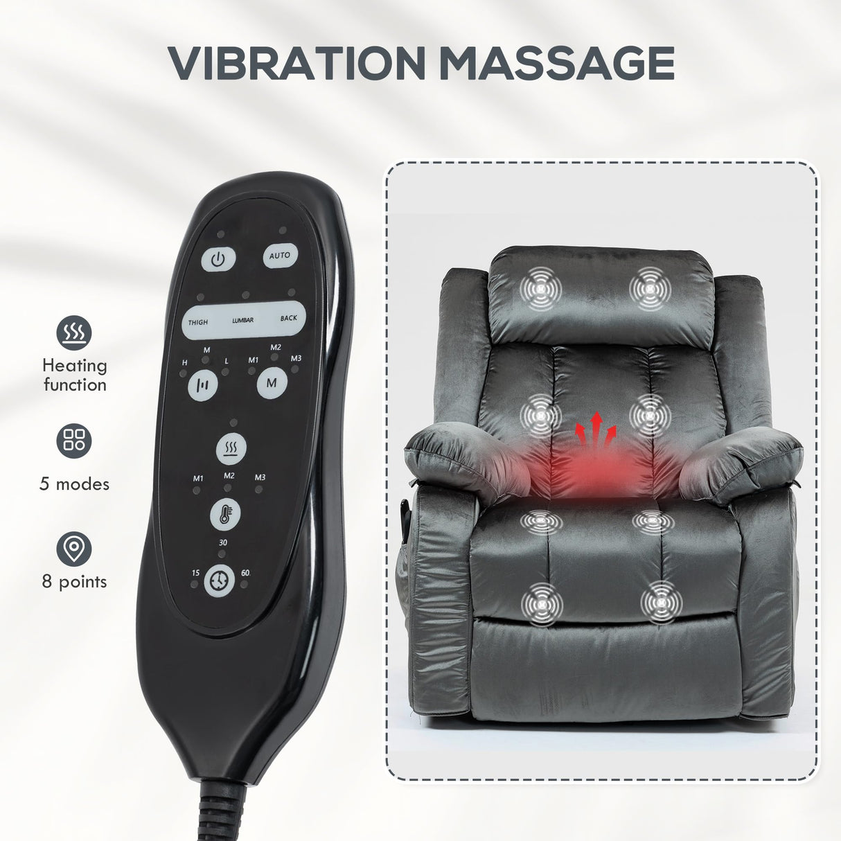 HOMCOM Power Lift Recliner Chair for Elderly with Massage and Heat, Electric Lift Chair with USB Ports, Side Pockets, 35" Wide Back for Living Room, Bedroom, Gray HOMCOM