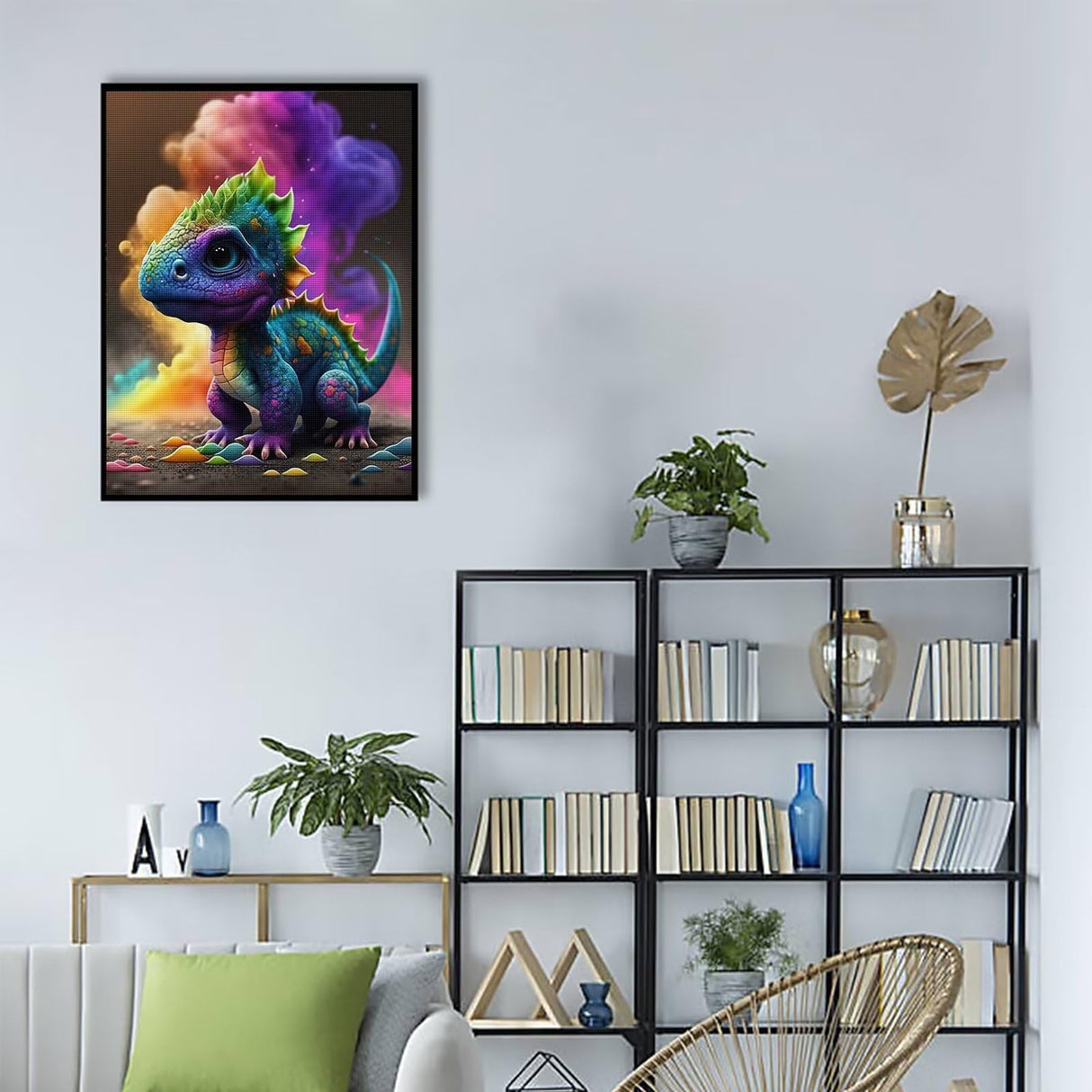 CoHraeu Diamond Painting Kits Cute Dinosaur Baby, Beautiful Diamond Painting Picture Round Drill and Full Drill Diamond Art Kits for Adult Home Wall Decoration 8x12 inch CoHraeu
