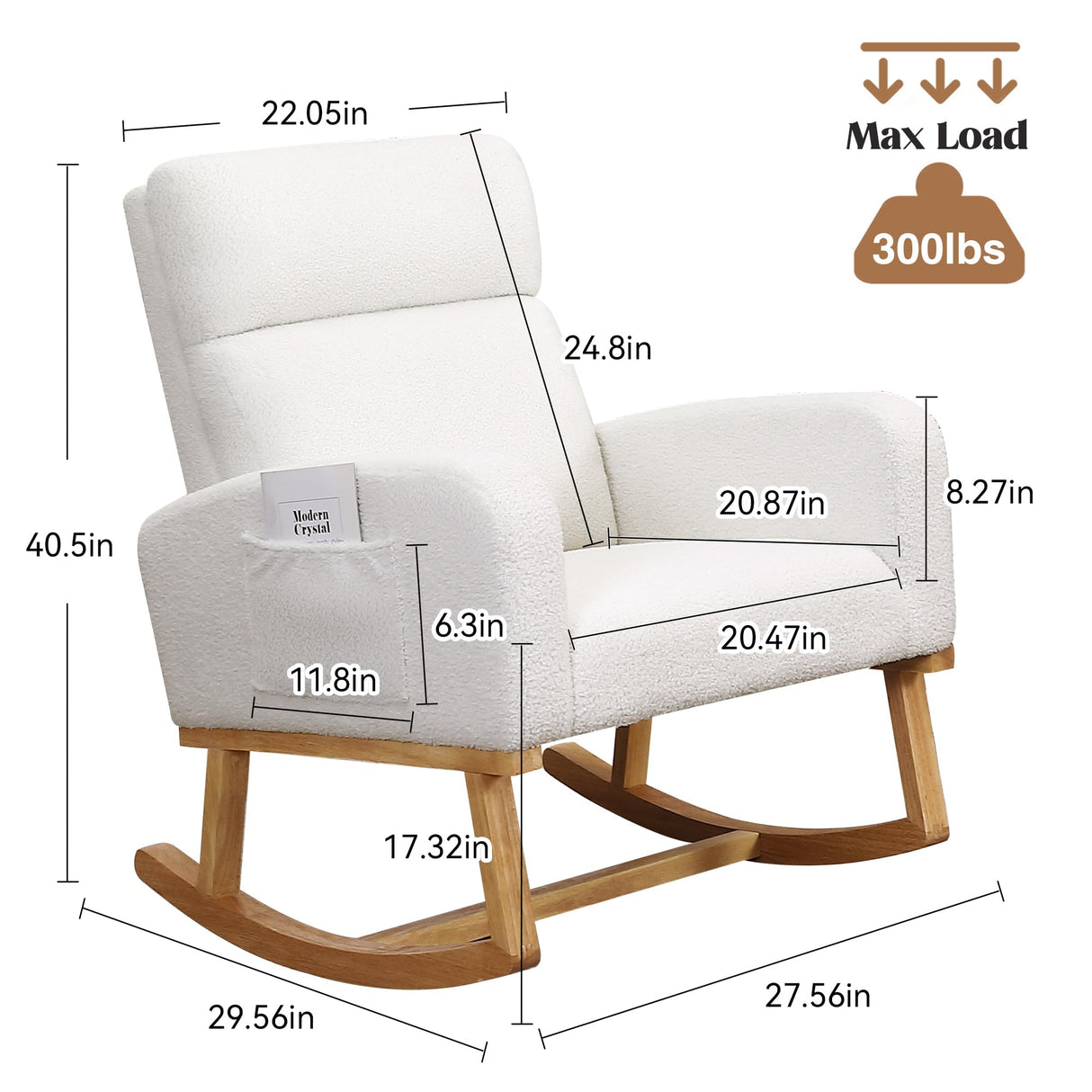 HCHAIRH Rocking Chair Nursery, Sherpa Nursing Rocking Armchair for Mom Nursery Morden Rocker Chair with High Backrest for Living Room,Bedroom,Teddy White HCHAIRH