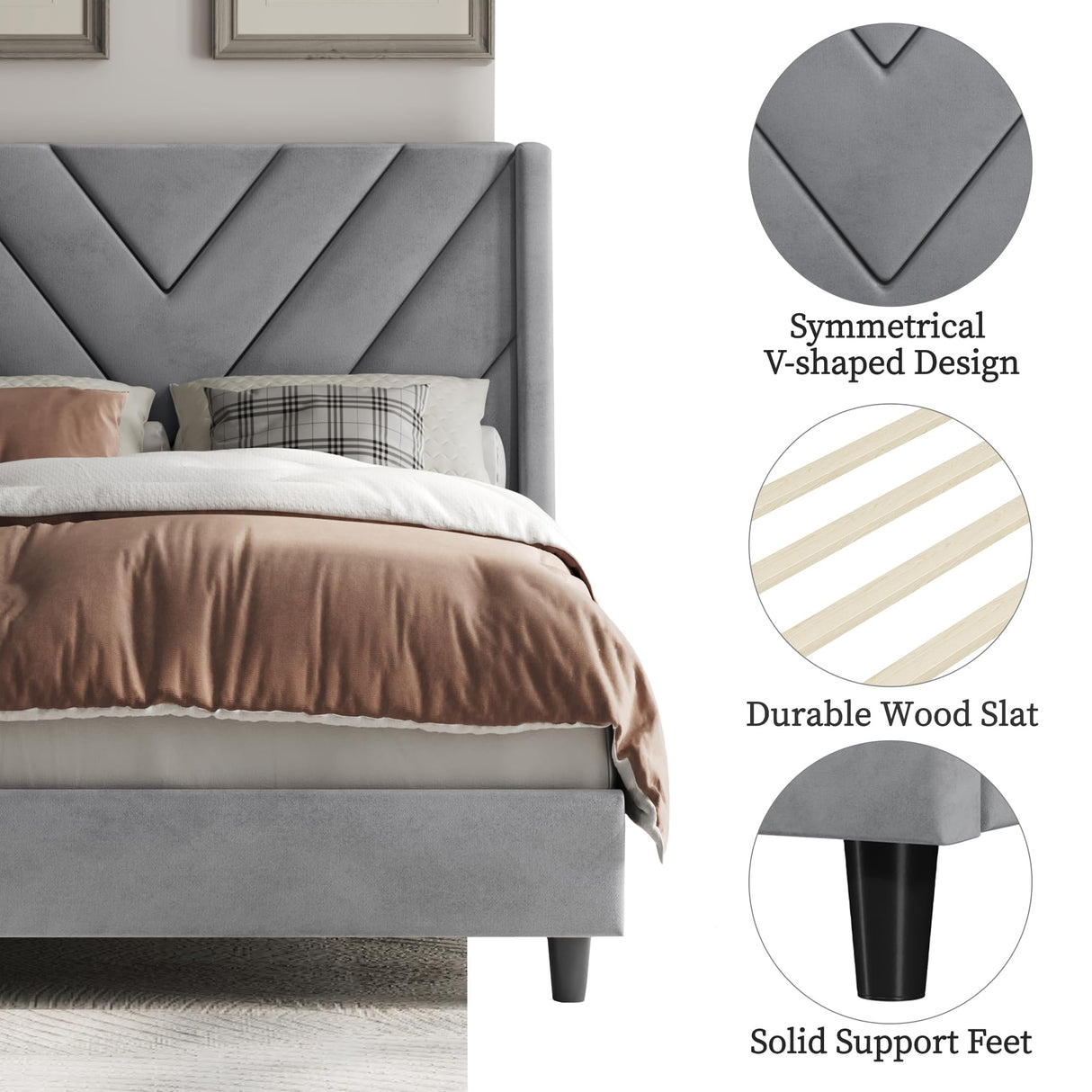 Yaheetech Twin Bed Frame Upholstered Platform Bed with Wing Side/Wooden Slat Support/Tufted Headboard with Wing Side/Mattress Foundation/No Box Spring Needed,Light Gray Twin Bed Yaheetech