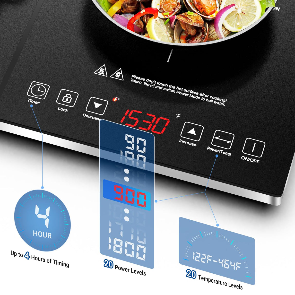 Double Induction Cooktop AMZCHEF Induction Cooker 2 Burners, Low Noise Electric Cooktops With 1800W Sensor Touch, 20 Temperature & Power Levels,Independent Control,3-hour Timer, Safety Lock amzchef