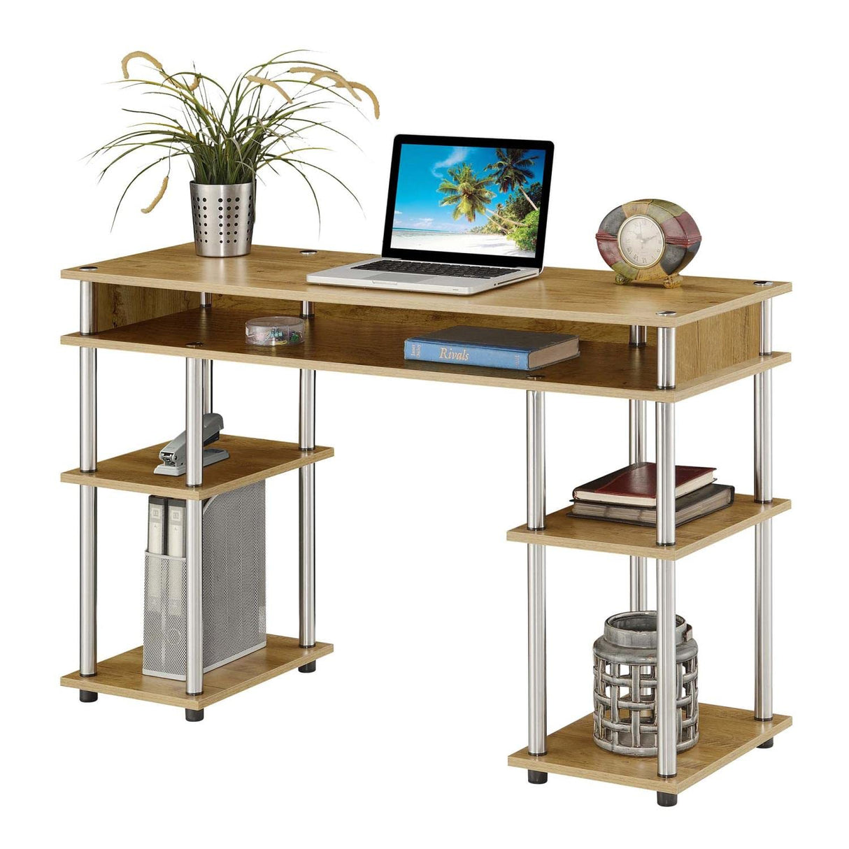 Convenience Concepts Designs2Go No Tools Student Contemporary Office Desk and Vanity with Shelves, 47.25" L x 15.75" W x 30" H, English Oak Convenience Concepts