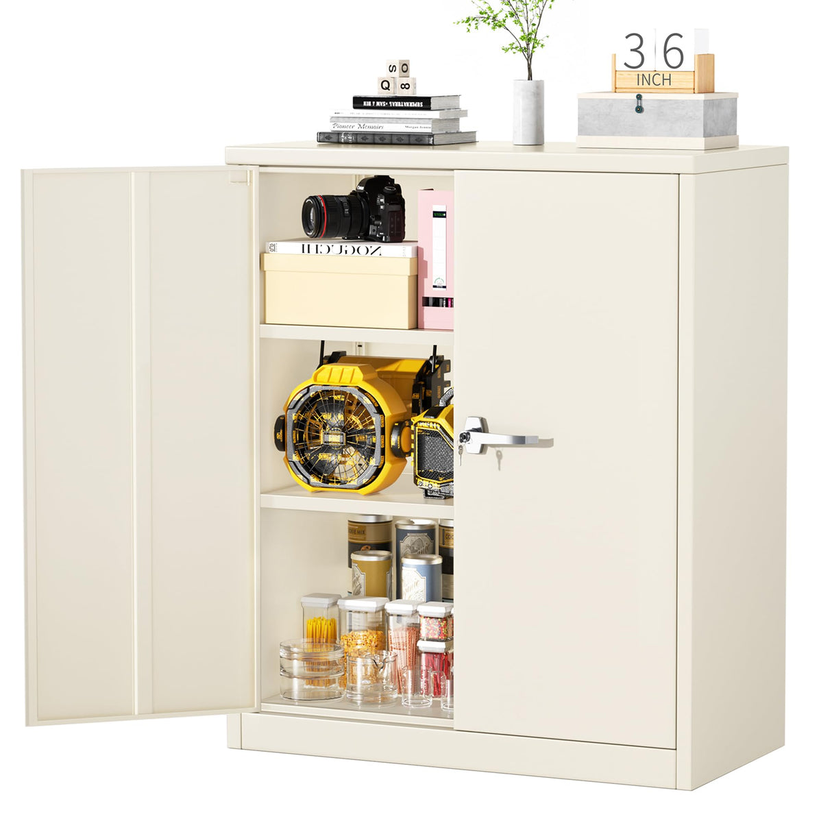 Greenvelly Metal Storage Cabinet with Doors and Shelves,Lockable Storage Cabinet for Office, 36” Gray Metal Utility Cabinet Garage Cabinets, Lockable File Cabinet for Home Office, Garage, Kitchen Greenvelly