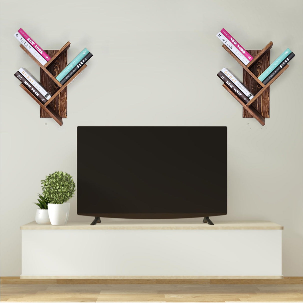 FreshDecor Tree Bookshelf 7-Tier | Wall Bookshelf | Book Organizer | Solid Wood Bookshelf for Kids | Floating Bookshelf Organizer FreshDecor