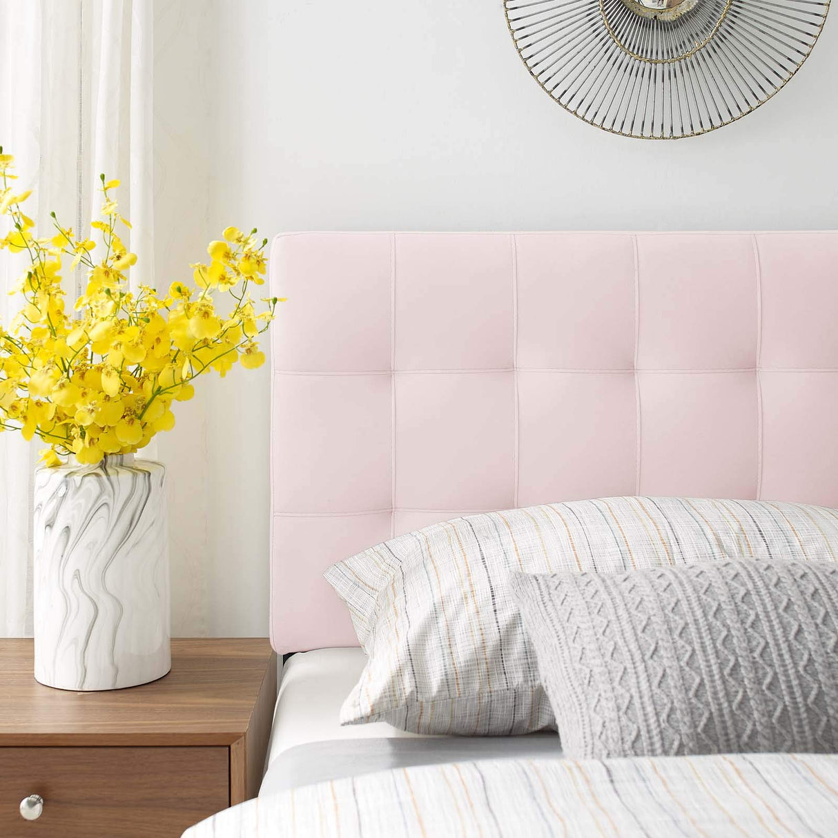 Modway Lily Biscuit Tufted Twin Performance Velvet Headboard, Pink Modway