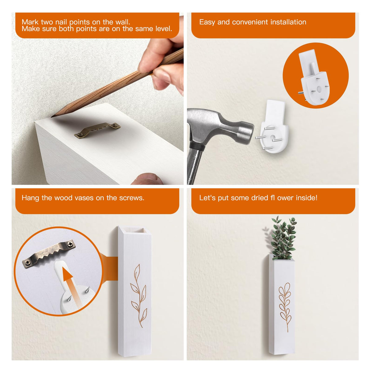 BOTOP Wood Wall Planter, Farmhouse 4 Pack Indoor Pocket Wall Vases Decor for Living Room Bedroom Dried Flowers Faux Greenery Plants (White) BOTOP