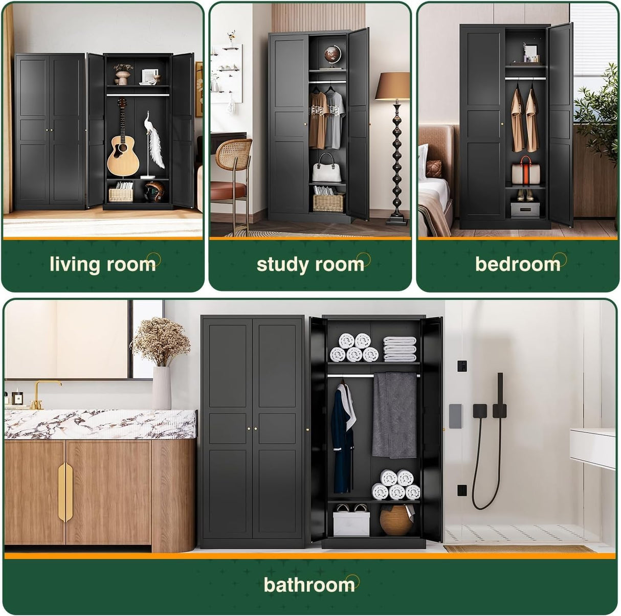 Letaya Wardrobe Armoire Closet,72" H Metal Storage Cabinet with Adjustable Shelves and Hanging Rod,Bedroom Armoire Cabinet Clothes Organizer (Black) Letaya