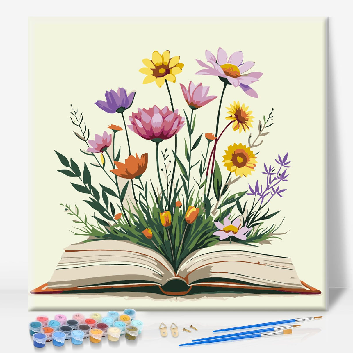 Framed Paint by Numbers Kit for Adults Beginner & Kids Ages 10-13, Books Easy Paint by Numbers with Frame, Flowers Acrylic Adult Painting by Number Kits on Canvas Framed for Gift Decor 10 x 10 Inch Camocin