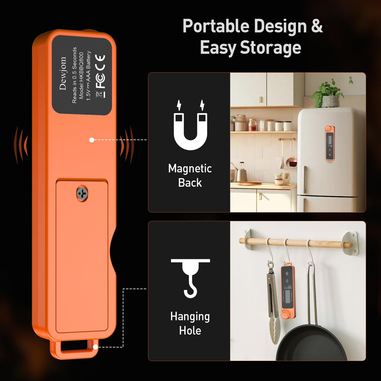 0.5 Sec Instant Read Meat Thermometer for Cooking, Ultra-Fast Digital Food Thermometer with Backlight, ±0.5°F Accuracy, IP67 Waterproof,Auto-Rotate/On/Off–Perfect for Grilling, BBQ, Smoker-Tangerine Dewjom