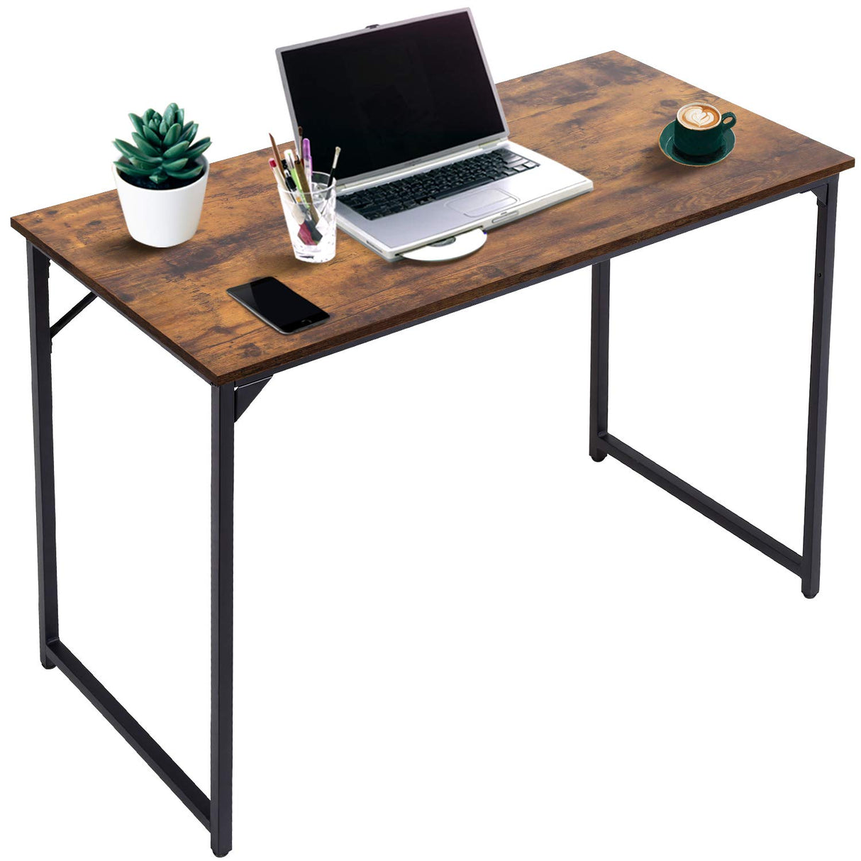 Computer Desk 47 Inch, Home Office Desk Writing Study Table Modern Simple Style PC Desk with Black Metal Frame,Vintage MGHH