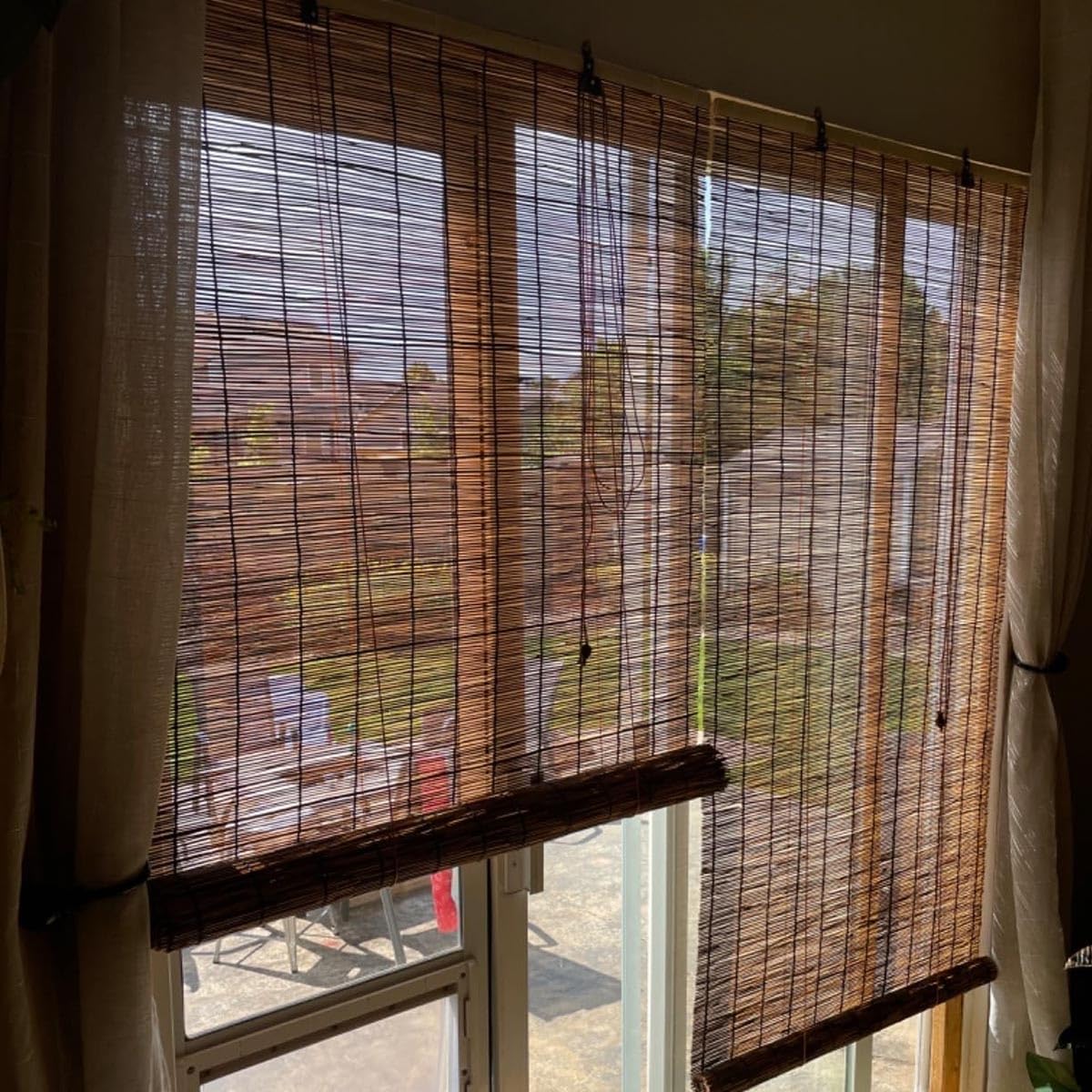 Bamboo Shades for Patio Privacy Screen, Bamboo Windproof Roller Porch Gazebo Deck Blinds, Bamboo Roll up Window Roman Shades for Office Curtains, Natural Bamboo Blinds, Cordless(Size:34"W x 84"H) DISPRA