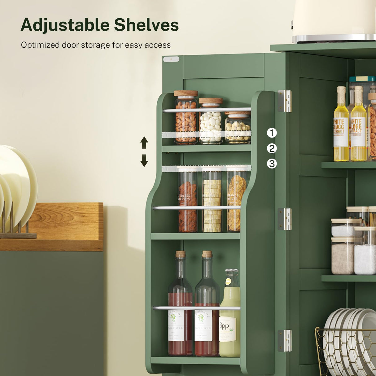 TEENFON 43" H Storage Cabinet with 4 Doors, Kitchen Cabinet with 6 Door Shelves, Kitchen Pantry Cabinets for Living Room, Dining Room, Bathroom, Forest Green TEENFON