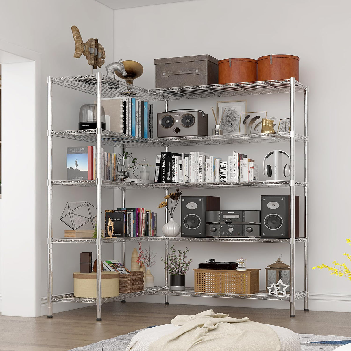 Pinikuyiro 70" Storage Shelves, Metal Shelving 5-Tier Wire Shelving Unit Metal Shelves for Storage Adjustable Shelving Rack for Pantry Kitchen Garage (Silver) Pinikuyiro