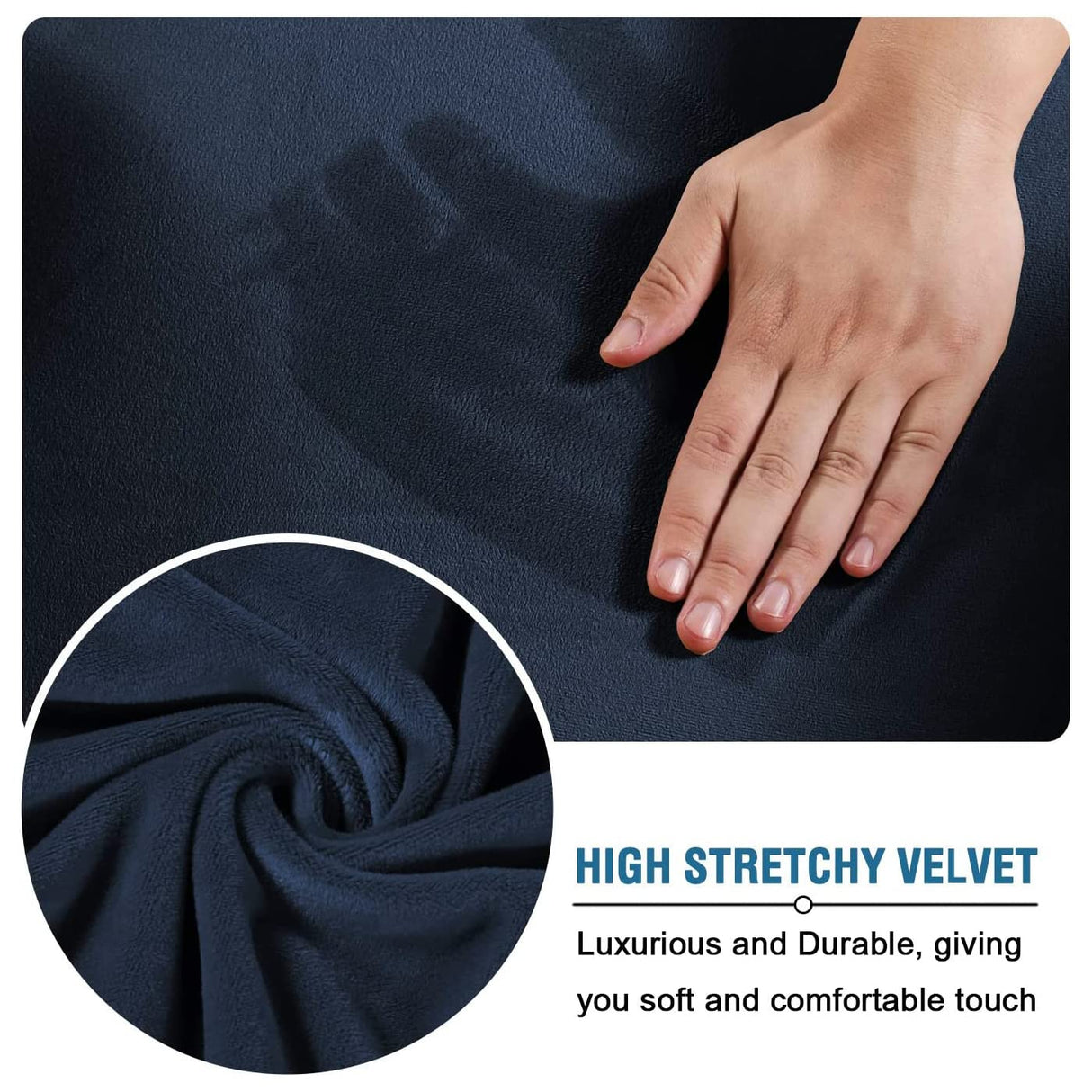 H.VERSAILTEX Real Velvet Plush 3 Piece Stretch Sofa Covers Couch Covers for 2 Cushion Couch Loveseat Covers Width Up to 72 Inch Feature Thick Soft Stay in Place (Medium Sofa, Navy) H.VERSAILTEX