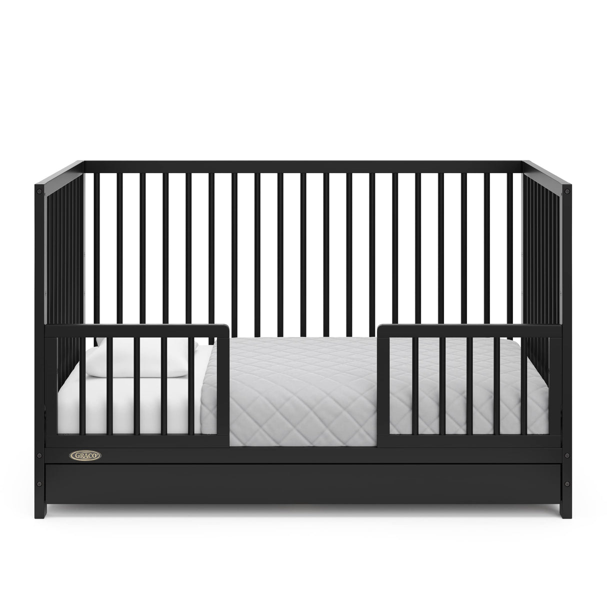Graco Teddi 5-in-1 Convertible Crib with Drawer (Black) – GREENGUARD Gold Certified, Crib with Drawer Combo, Full-Size Nursery Storage Drawer, Converts to Toddler Bed, Daybed and Full-Size Bed Graco