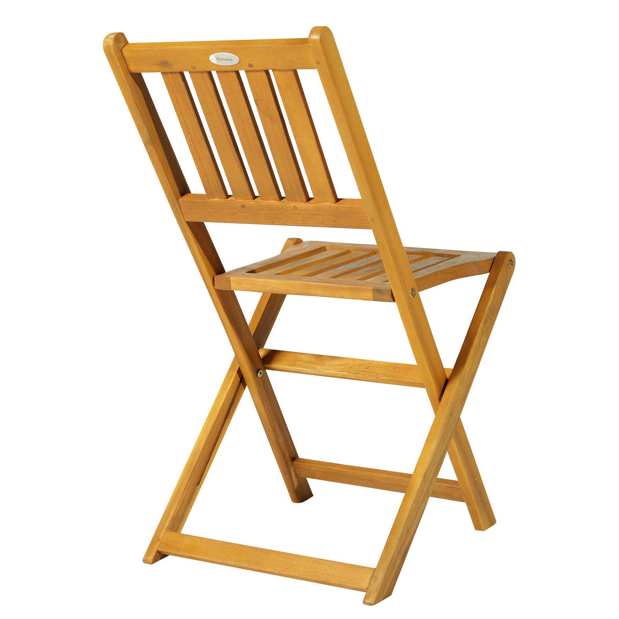 Outsunny 3-Piece Acacia Wood Bistro Set, Folding Patio Furniture with 2 Folding Chairs and Round Coffee Table, Teak, Slatted Finish, for Backyard, Balcony, Deck, Natural Outsunny