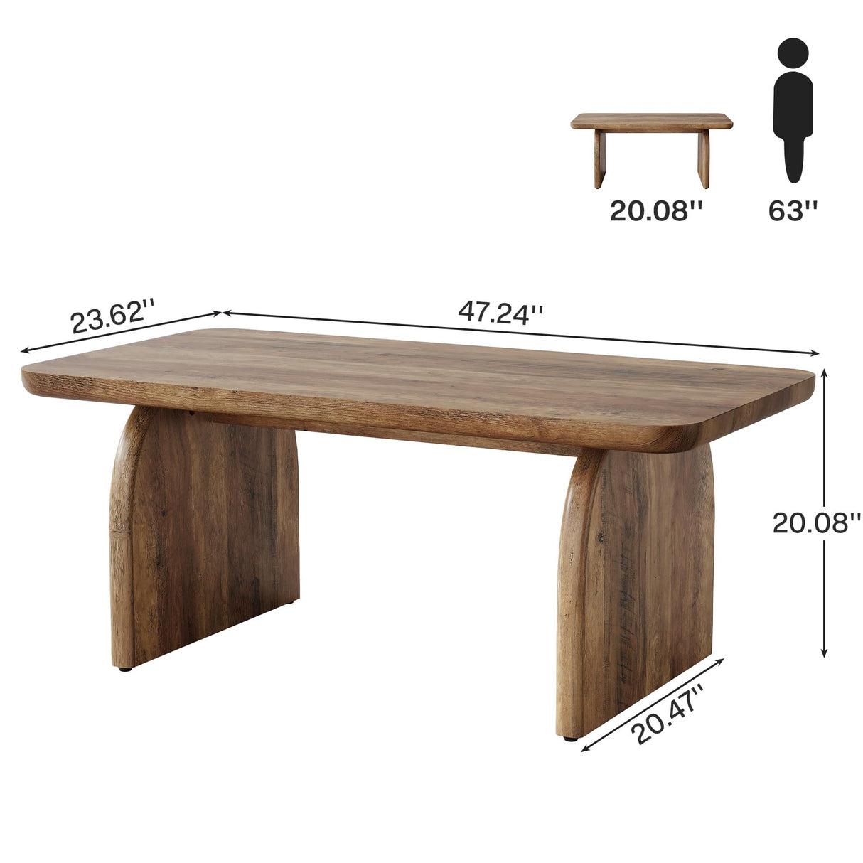 Tribesigns Rectangle Coffee Table, 47-Inch Wood Rectangular Living Room Table, Farmhouse Accent Center Table Low Cocktail Tea Table with Sturdy Base & Rounded Corners, Easy Assembly, Rustic Brown Tribesigns