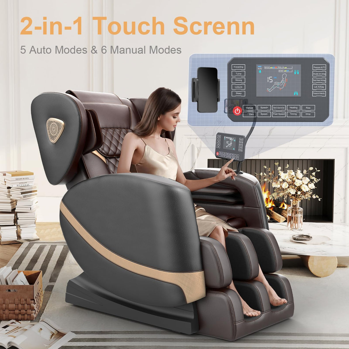 FURNIMAT 2025 Massage Chair Full Body, Zero Gravity Massage Chair with 10 Fix Rollers, Heating, Foot Massage, Auto Modes, Bluetooth Speaker, Touch Screen Controller (Upgraded Version) FURNIMAT