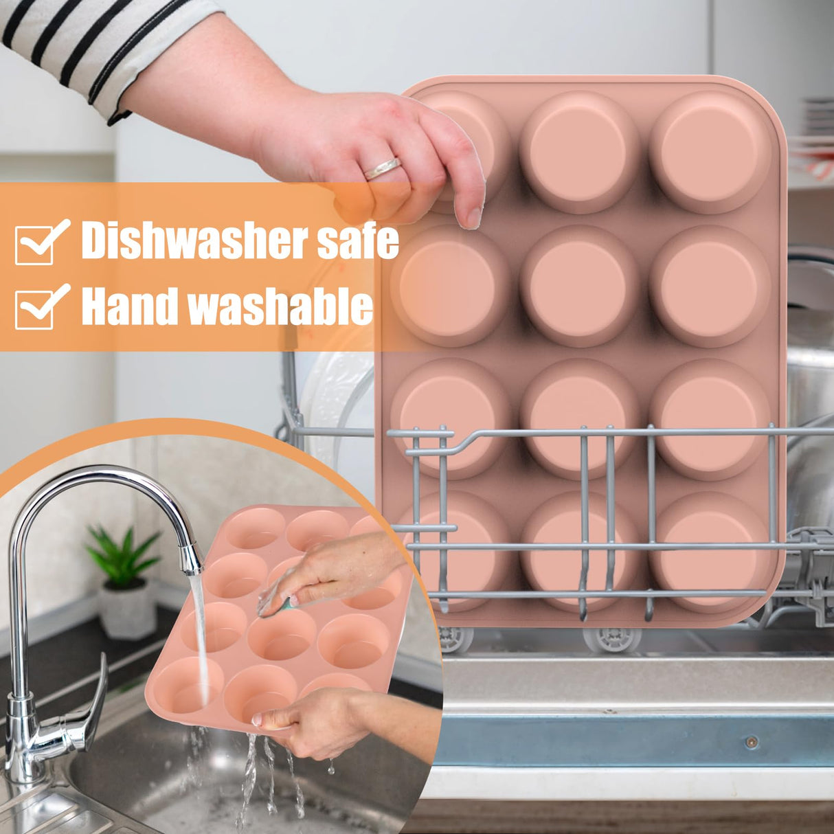 Mity rain Egg Bites Silicone Mold, Silicone Muffin Pans Cups for Baking, Nonstick Cupcakes Pan Round Tart Tray Confetti, BPA Free and Dishwasher Safe (1, pink) Mity rain