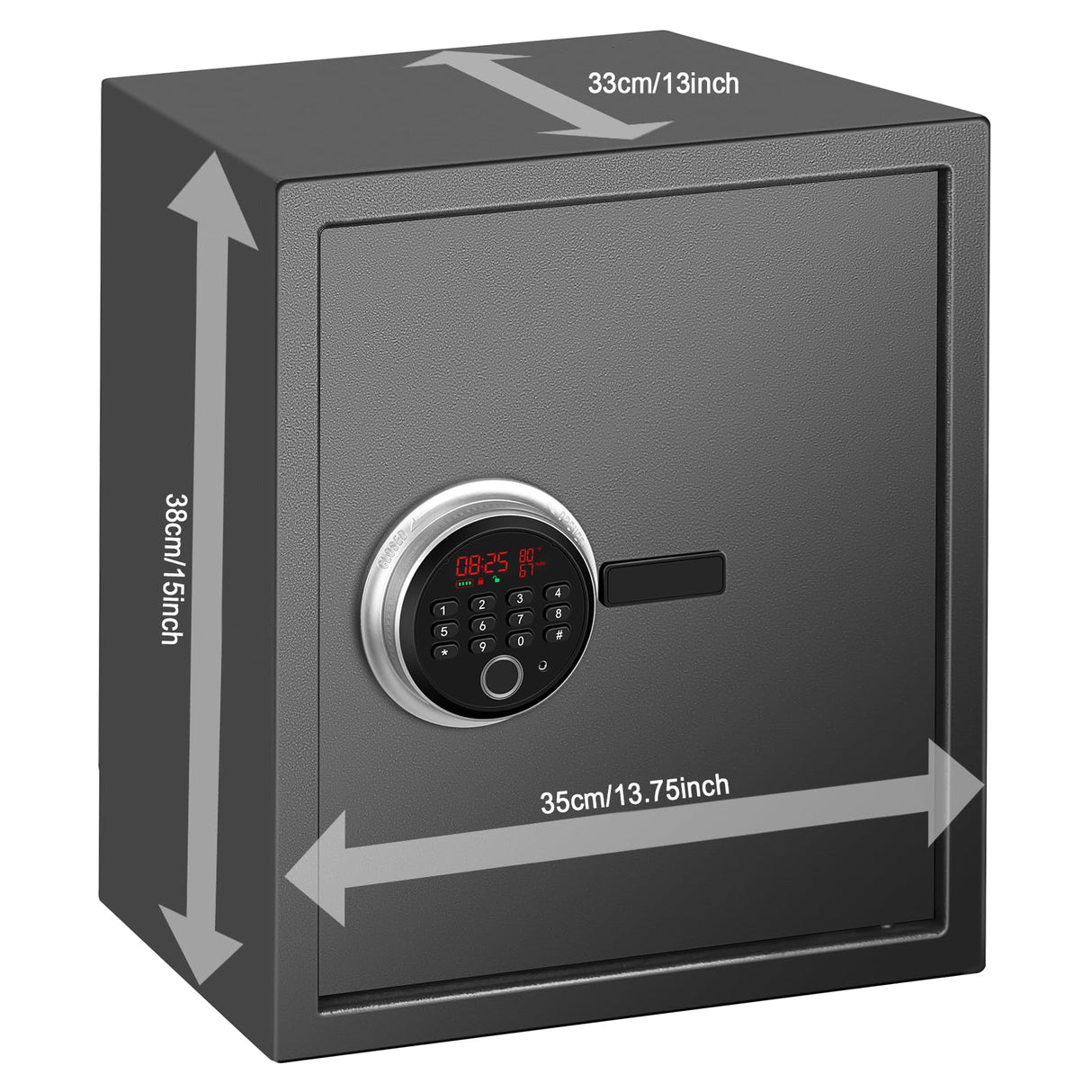 Smart Security Cabinet Safe, Steel Lock Box hand Gun Safe -Perfect for Home/Office/Hotel, Secure Pistols, Documents, Jewelry, Valuables (Biometric Grey Safe with Screen-13.75"x13"x15") BBRKIN