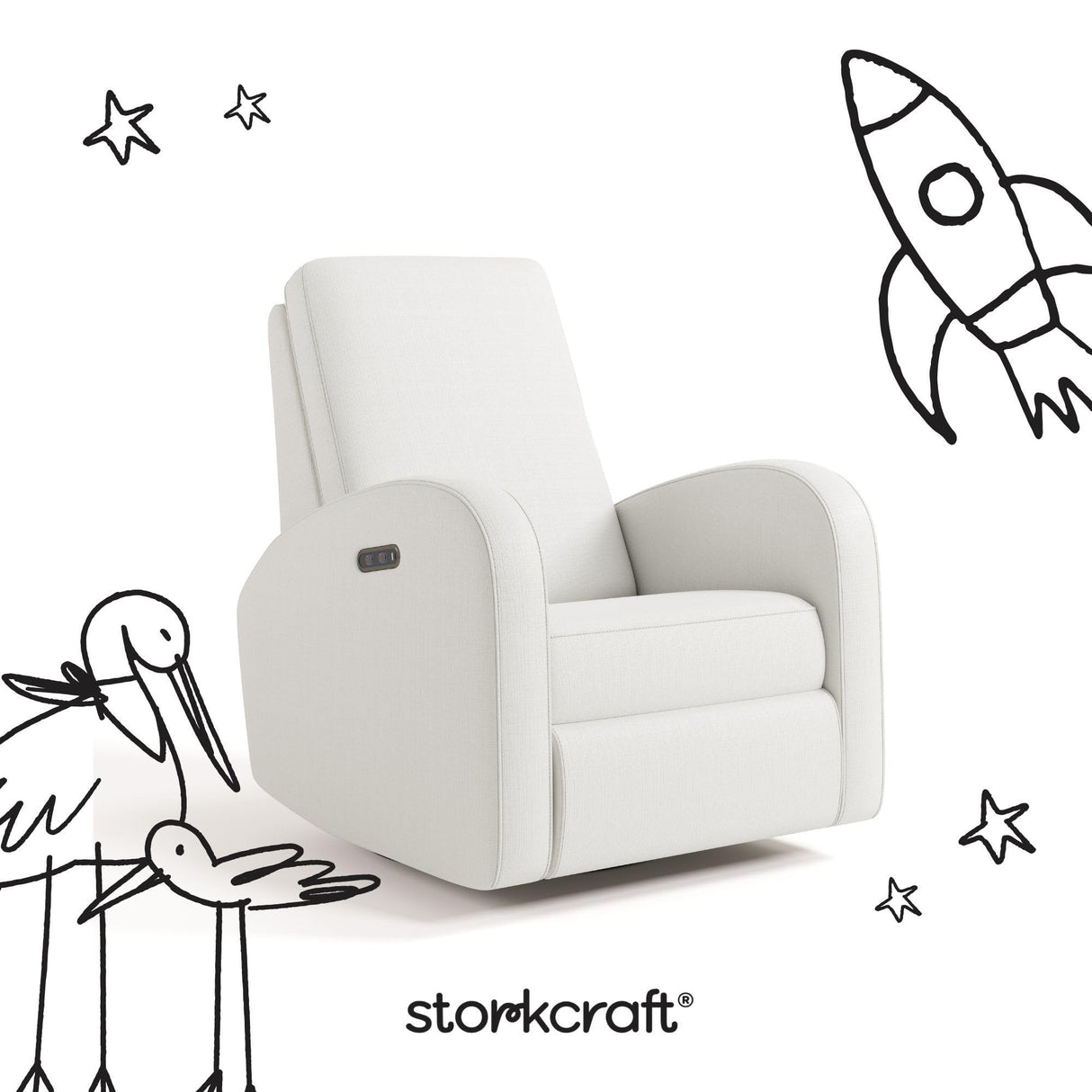 Storkcraft Santa Monica Power Recliner Swivel Glider (Ivory Basketweave) – Effortless Electronic Power Recline, USB-A & USB-C Charger Storkcraft